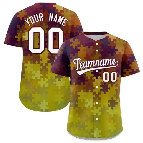 White Burgundy Puzzle Elements Baseball Jersey