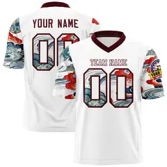White Burgundy Sleeve Ukiyo-e Auspicious Clouds Graffiti Football Jersey