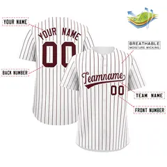 White Burgundy Stripe Authentic Fashion Baseball Jersey 2
