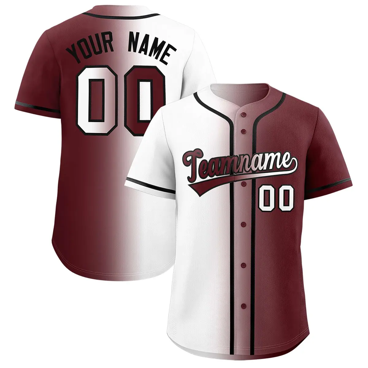 White Burgundy Two Tone Gradient Baseball Jersey