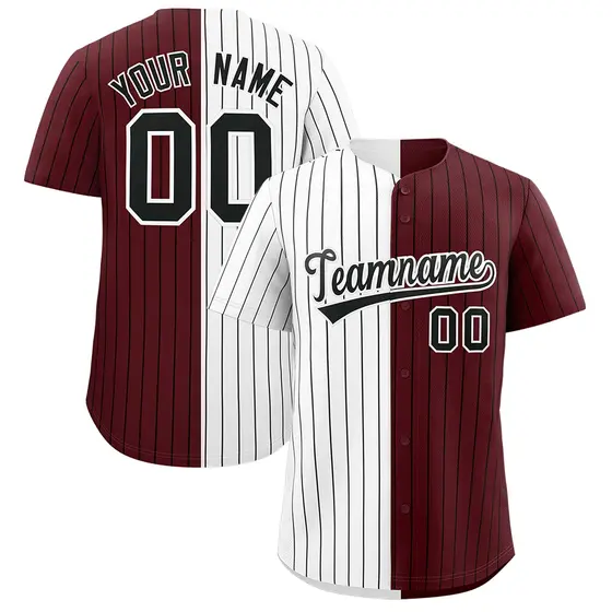 White Burgundy Two Tone Striped Baseball Jersey