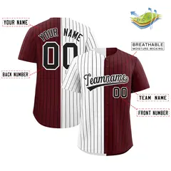 White Burgundy Two Tone Striped Baseball Jersey 2