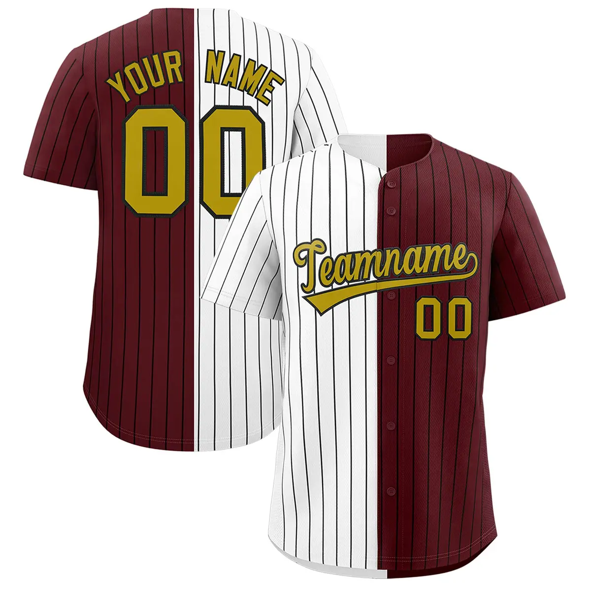 White Burgundy Two Tone Striped Baseball Jersey