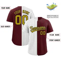 White Burgundy Two Tone Striped Baseball Jersey 2