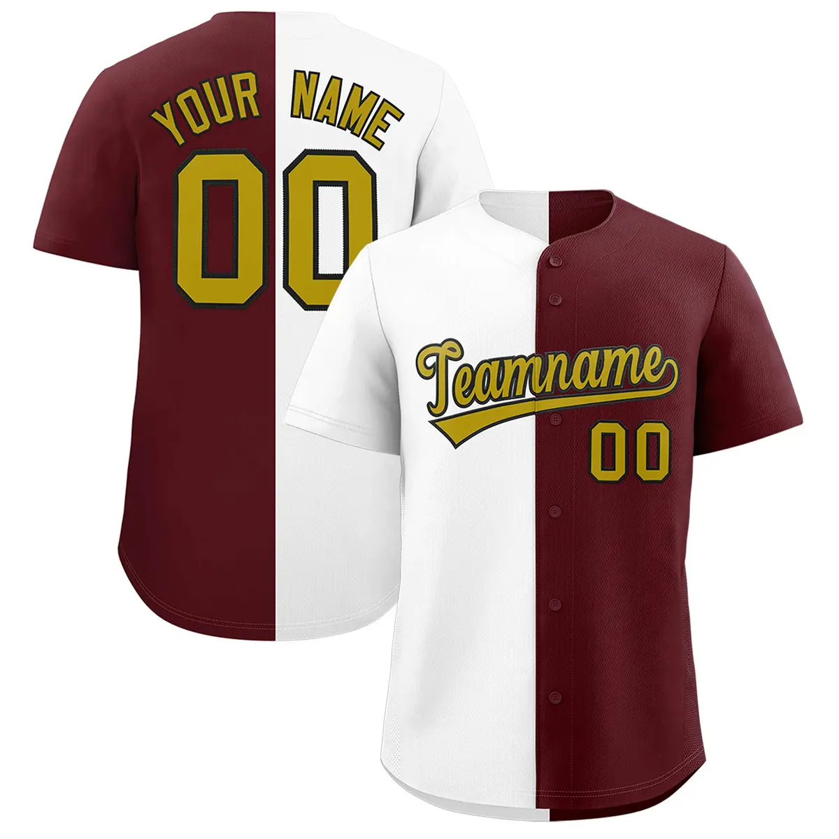 White Burgundy Two Tone Striped Baseball Jersey