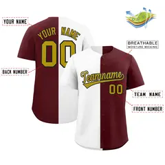 White Burgundy Two Tone Striped Baseball Jersey 2