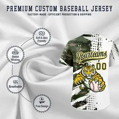 White Camo Olive Full-Snap Tiger Graffiti Baseball Jersey 3