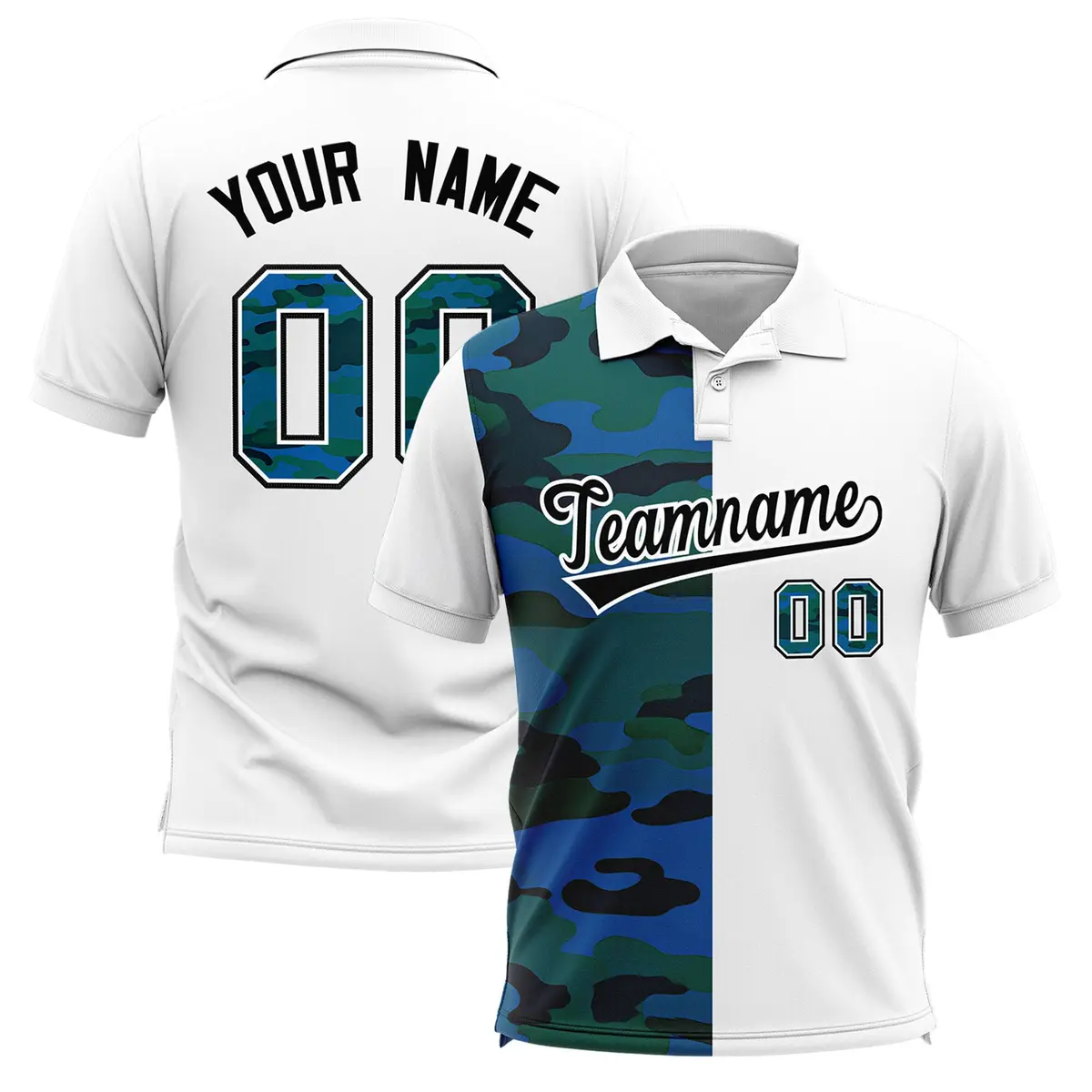 White Camo Split Fashion Authentic Performance Polo Shirt