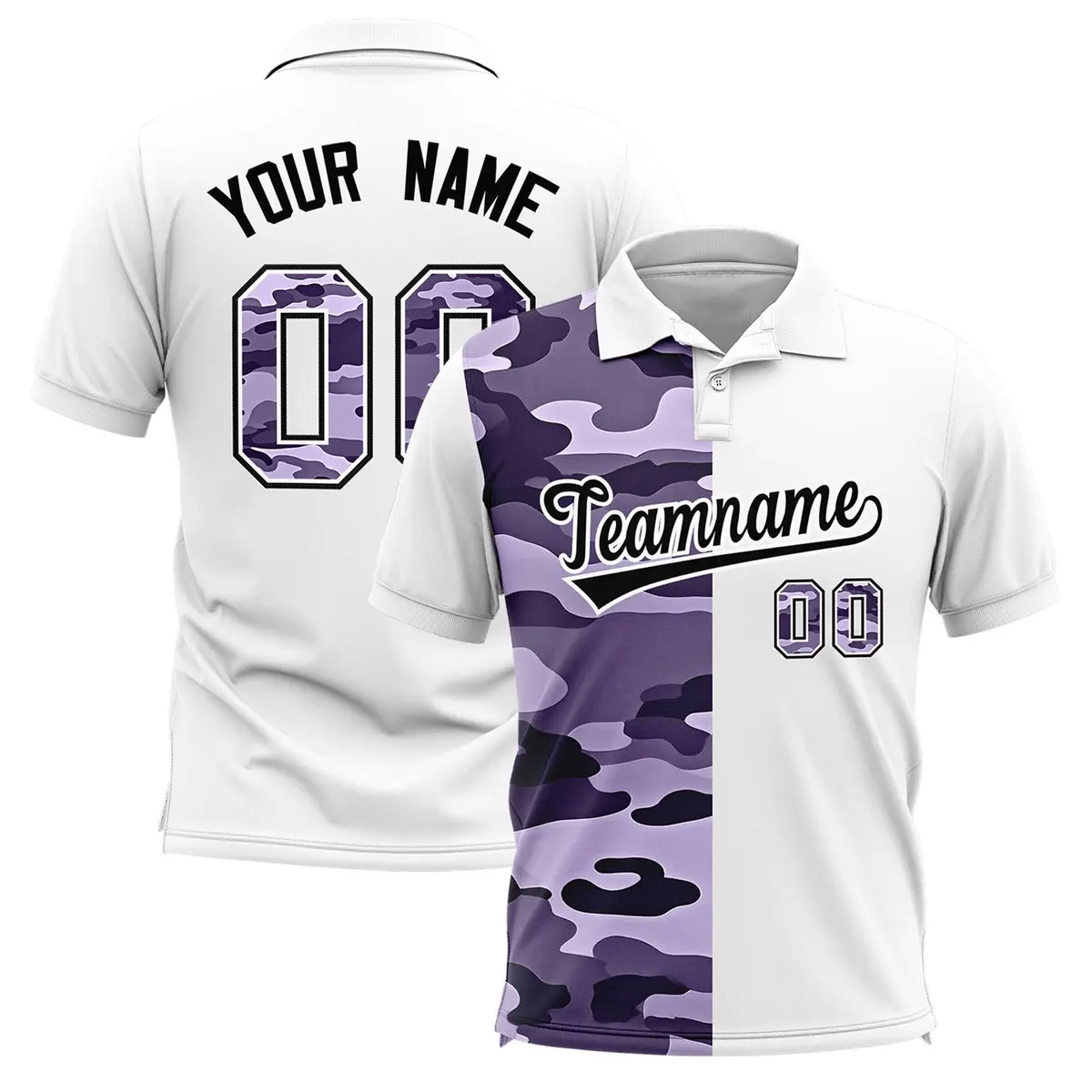 White Camo Split Fashion Authentic Performance Polo Shirt