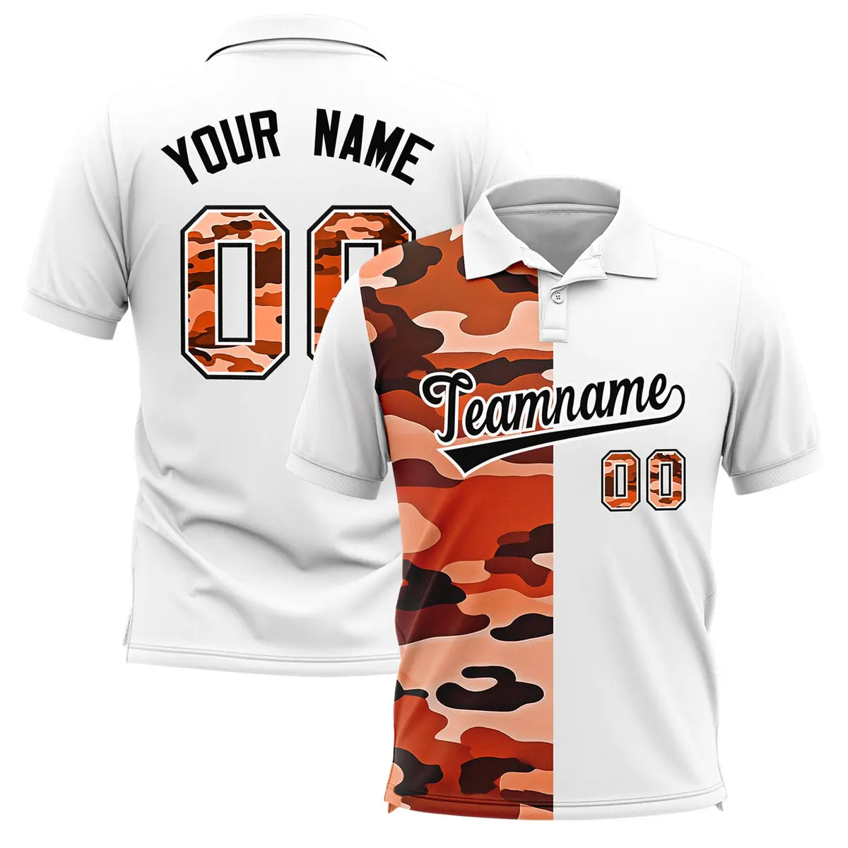 White Camo Split Fashion Authentic Performance Polo Shirt