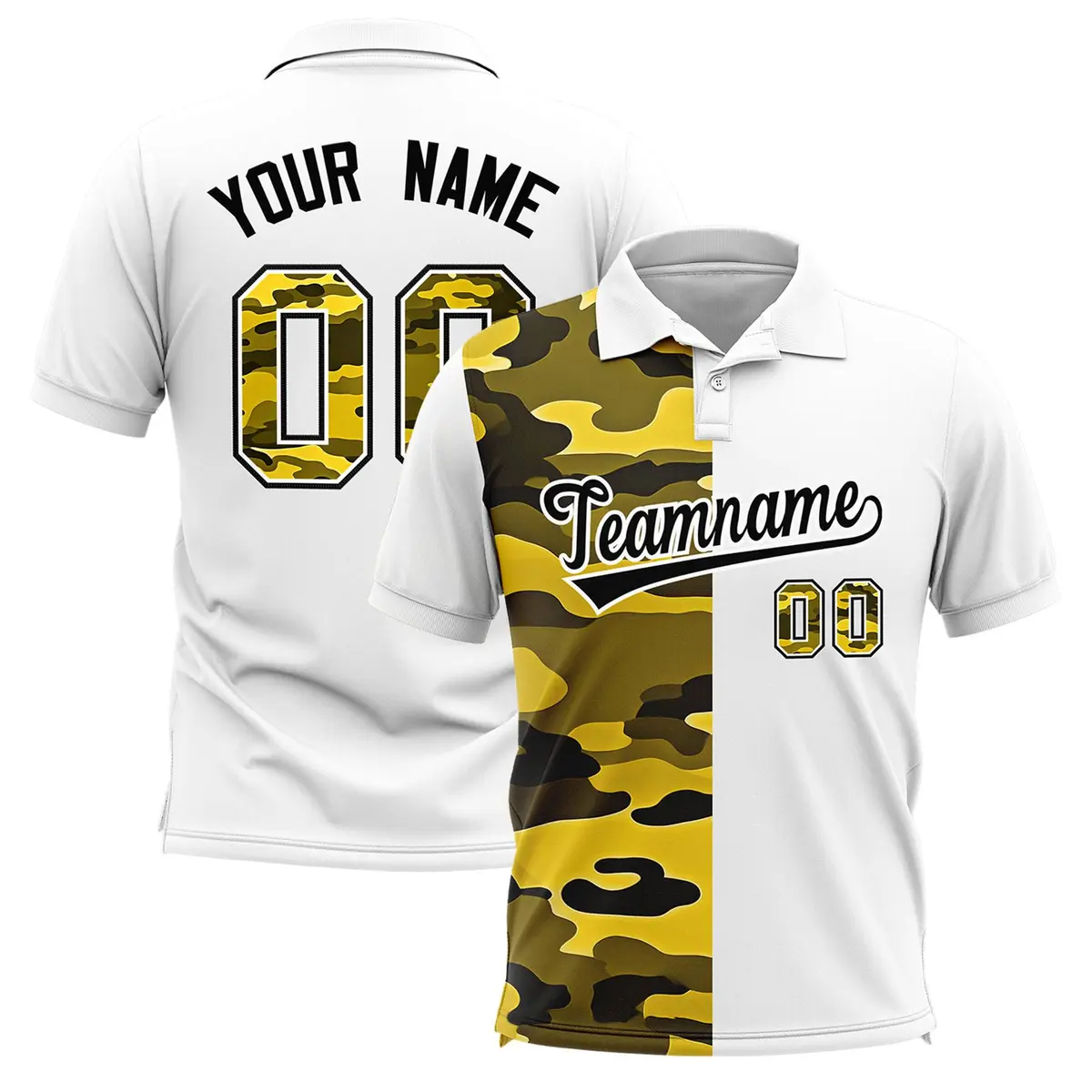 White Camo Split Fashion Authentic Performance Polo Shirt