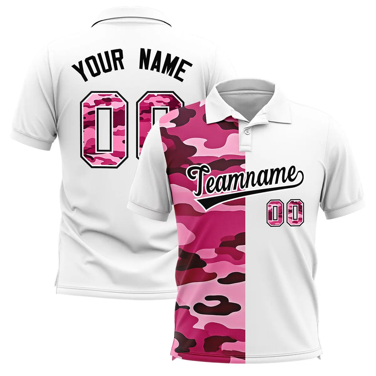 White Camo Split Fashion Authentic Performance Polo Shirt