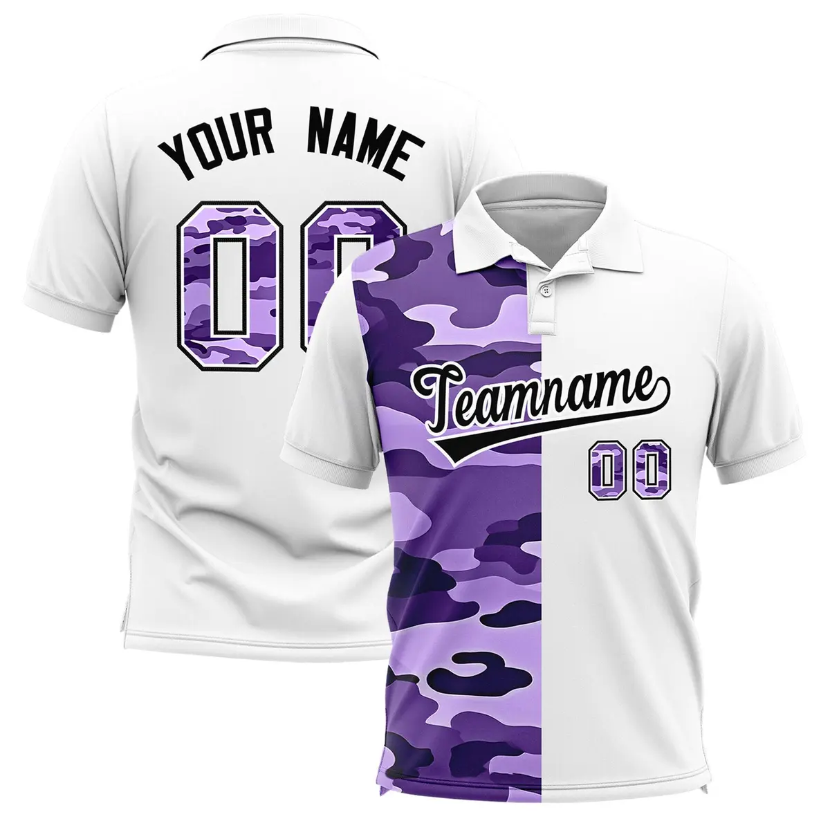 White Camo Split Fashion Authentic Performance Polo Shirt
