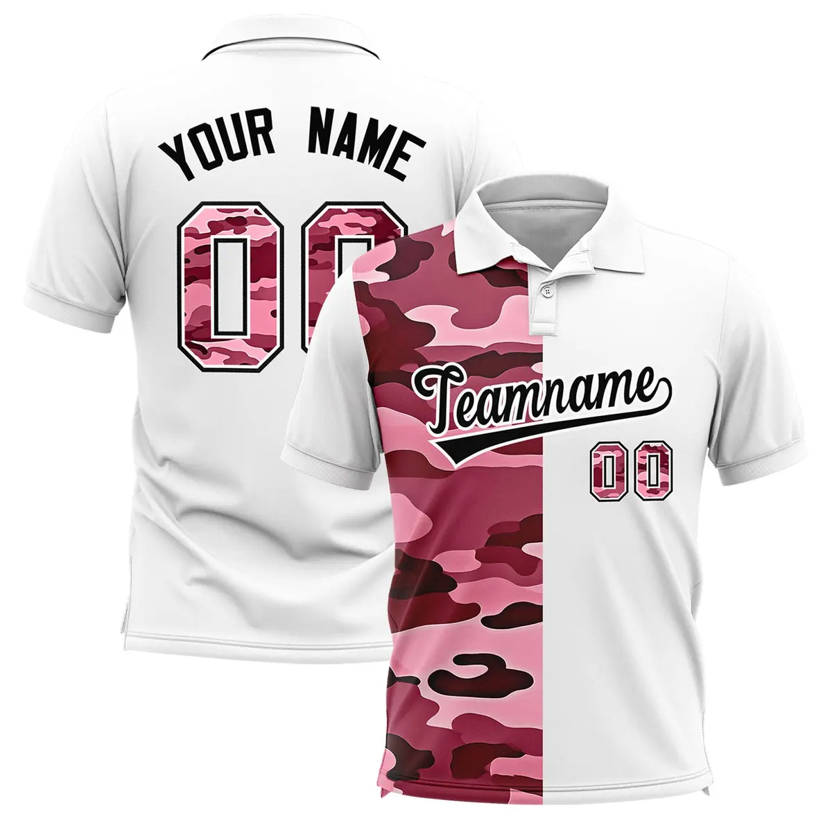 White Camo Split Fashion Authentic Performance Polo Shirt