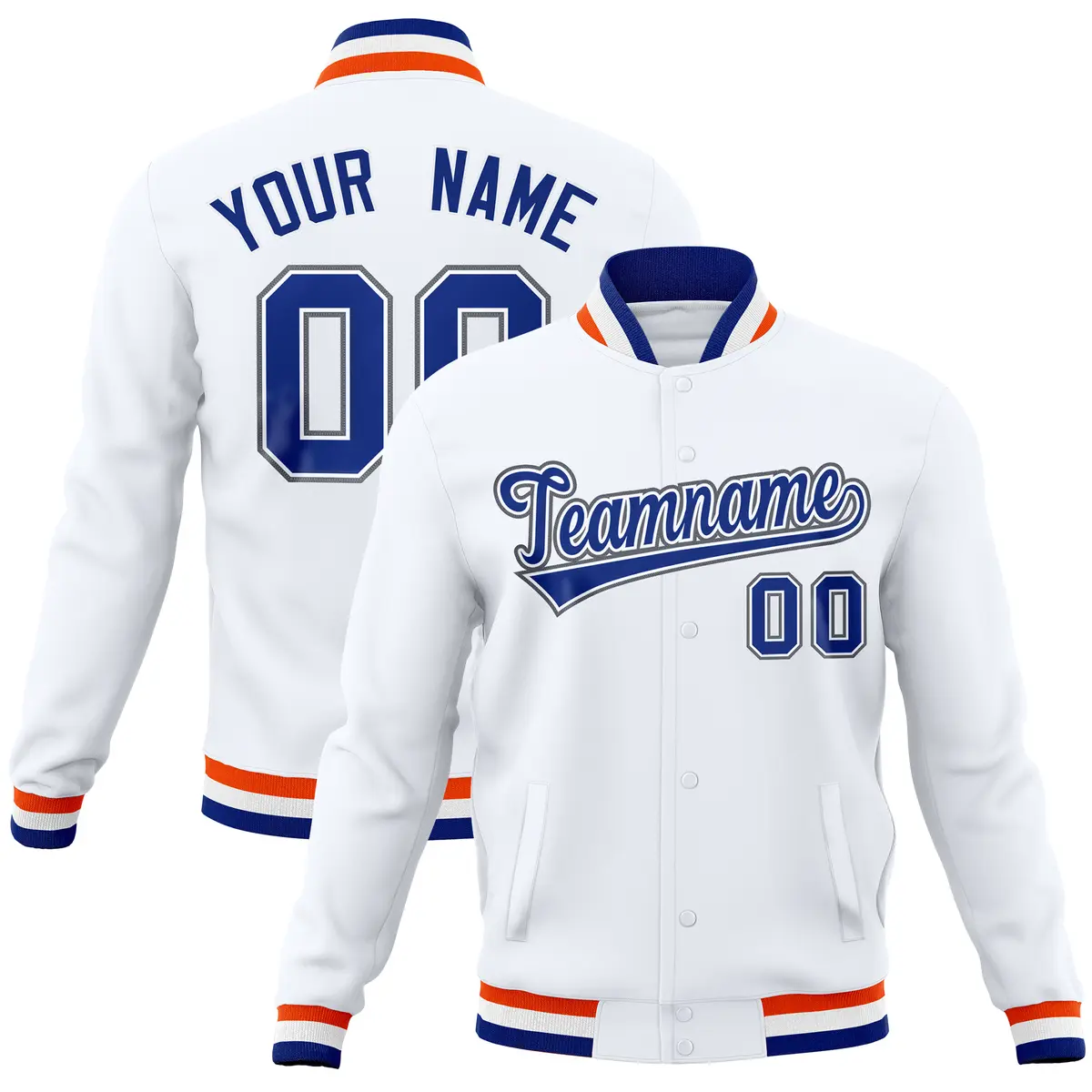 White Classic Varsity Full-Snap Letterman Baseball Jacket