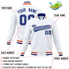 White Classic Varsity Full-Snap Letterman Baseball Jacket 4