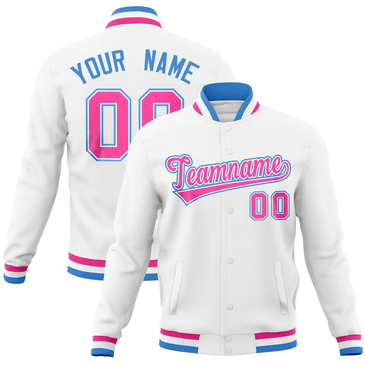 White Classic Varsity Full-Snap Letterman Baseball Jacket