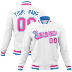 White Classic Varsity Full-Snap Letterman Baseball Jacket 1