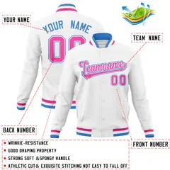 White Classic Varsity Full-Snap Letterman Baseball Jacket 4