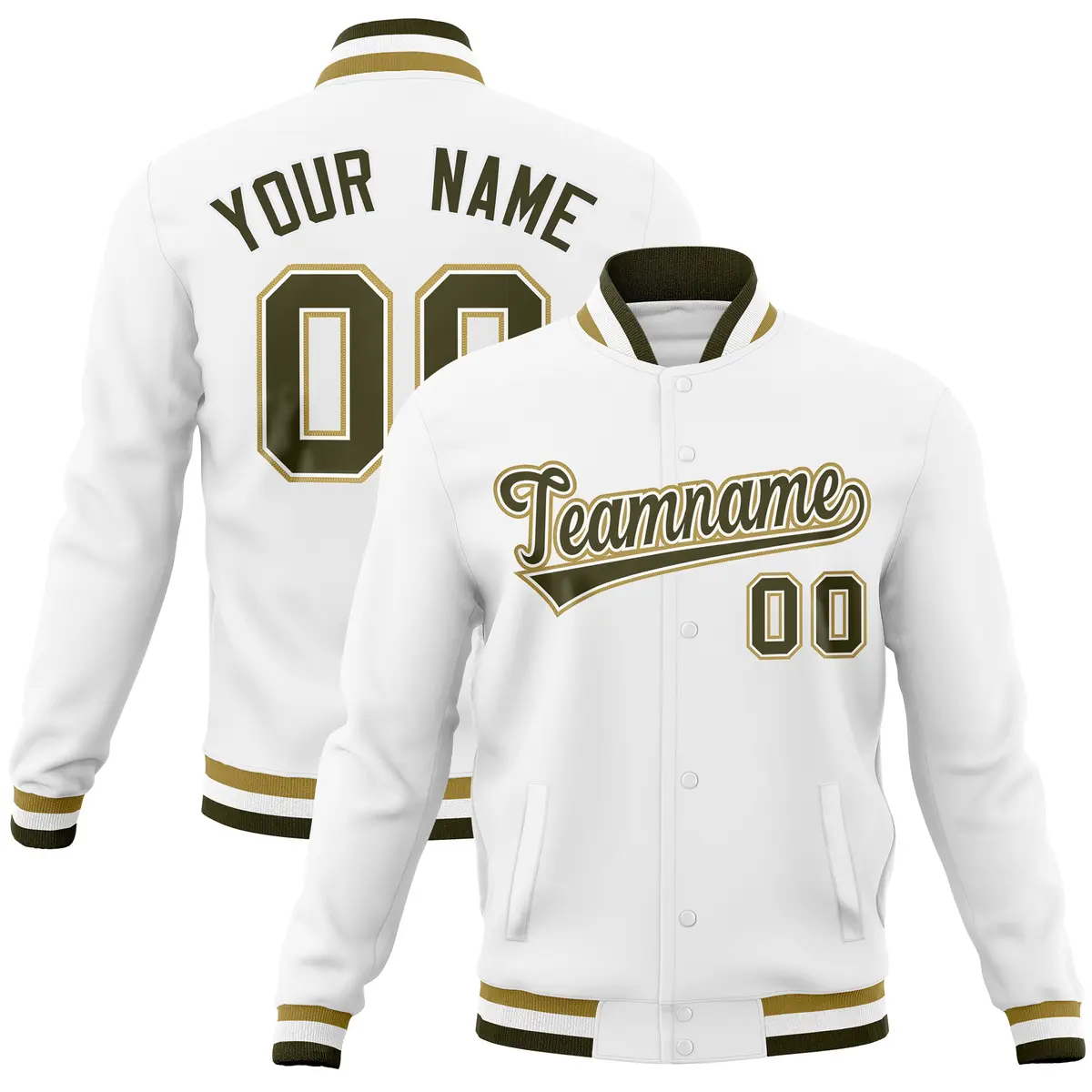 White Classic Varsity Full-Snap Letterman Baseball Jacket