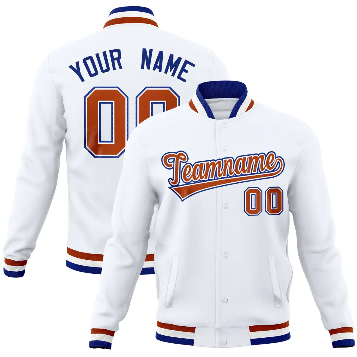 White Classic Varsity Full-Snap Letterman Baseball Jacket