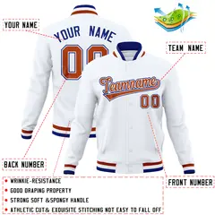 White Classic Varsity Full-Snap Letterman Baseball Jacket 4