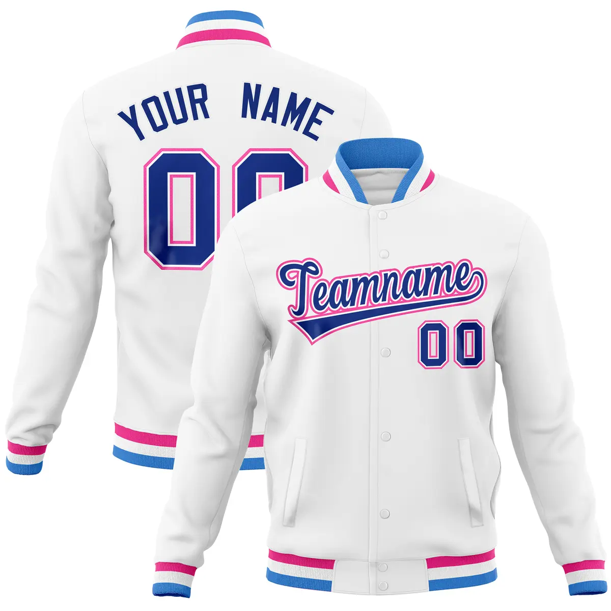 White Classic Varsity Full-Snap Letterman Baseball Jacket
