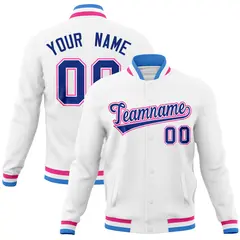 White Classic Varsity Full-Snap Letterman Baseball Jacket 1