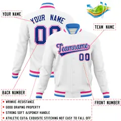 White Classic Varsity Full-Snap Letterman Baseball Jacket 4