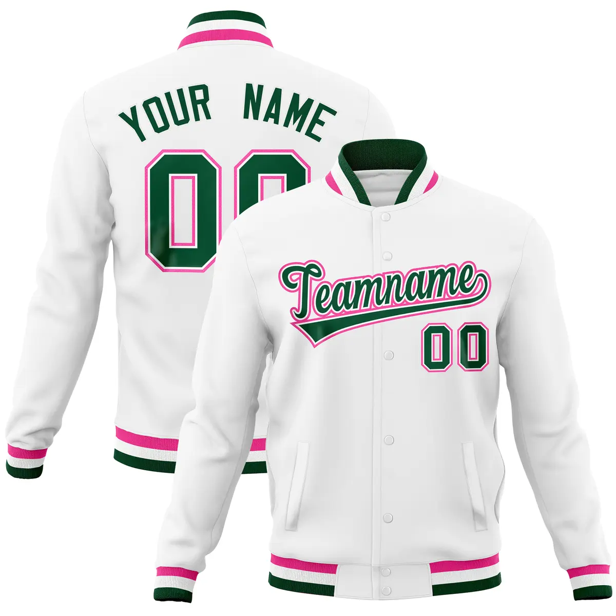White Classic Varsity Full-Snap Letterman Baseball Jacket