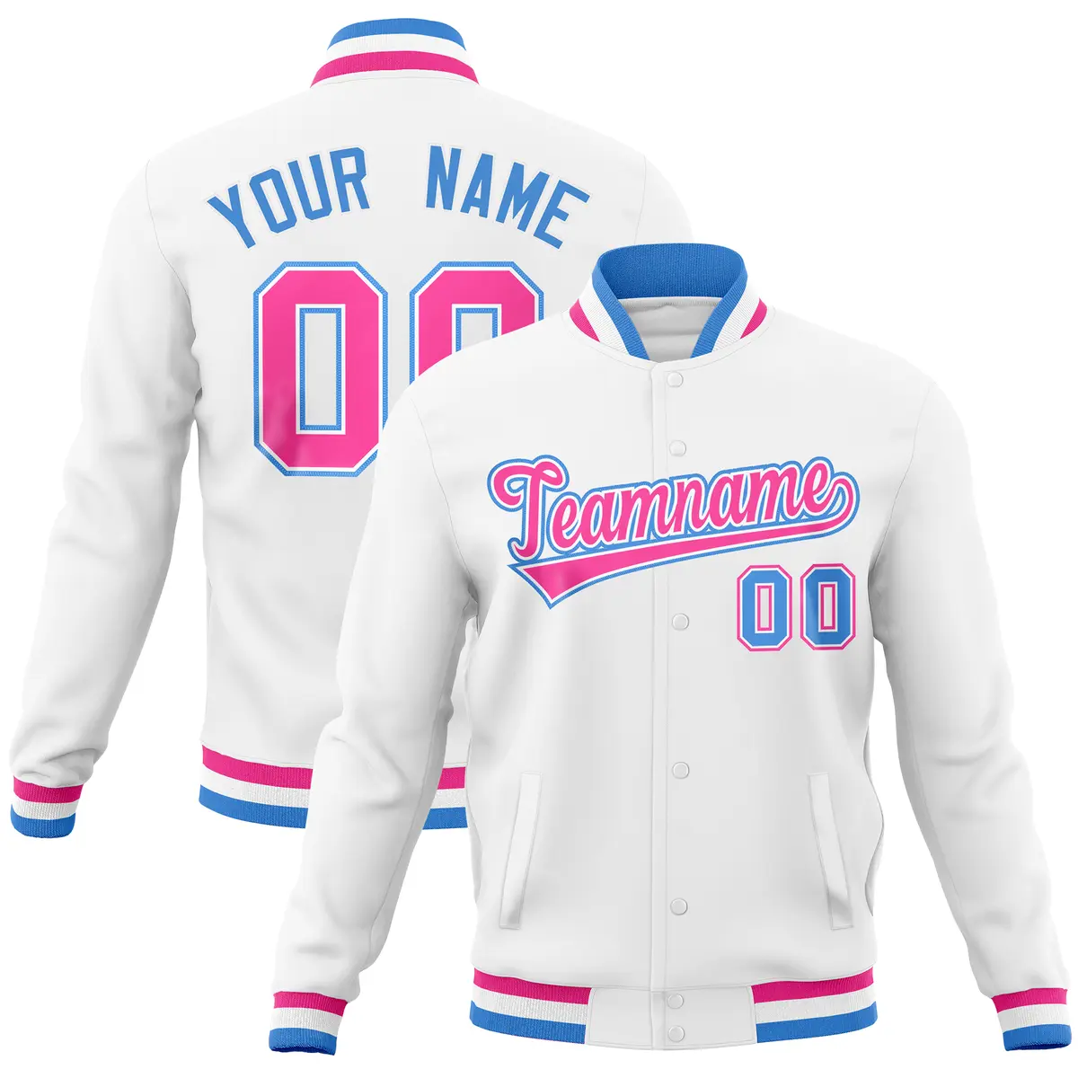 White Classic Varsity Full-Snap Letterman Baseball Jacket