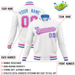 White Classic Varsity Full-Snap Letterman Baseball Jacket 4