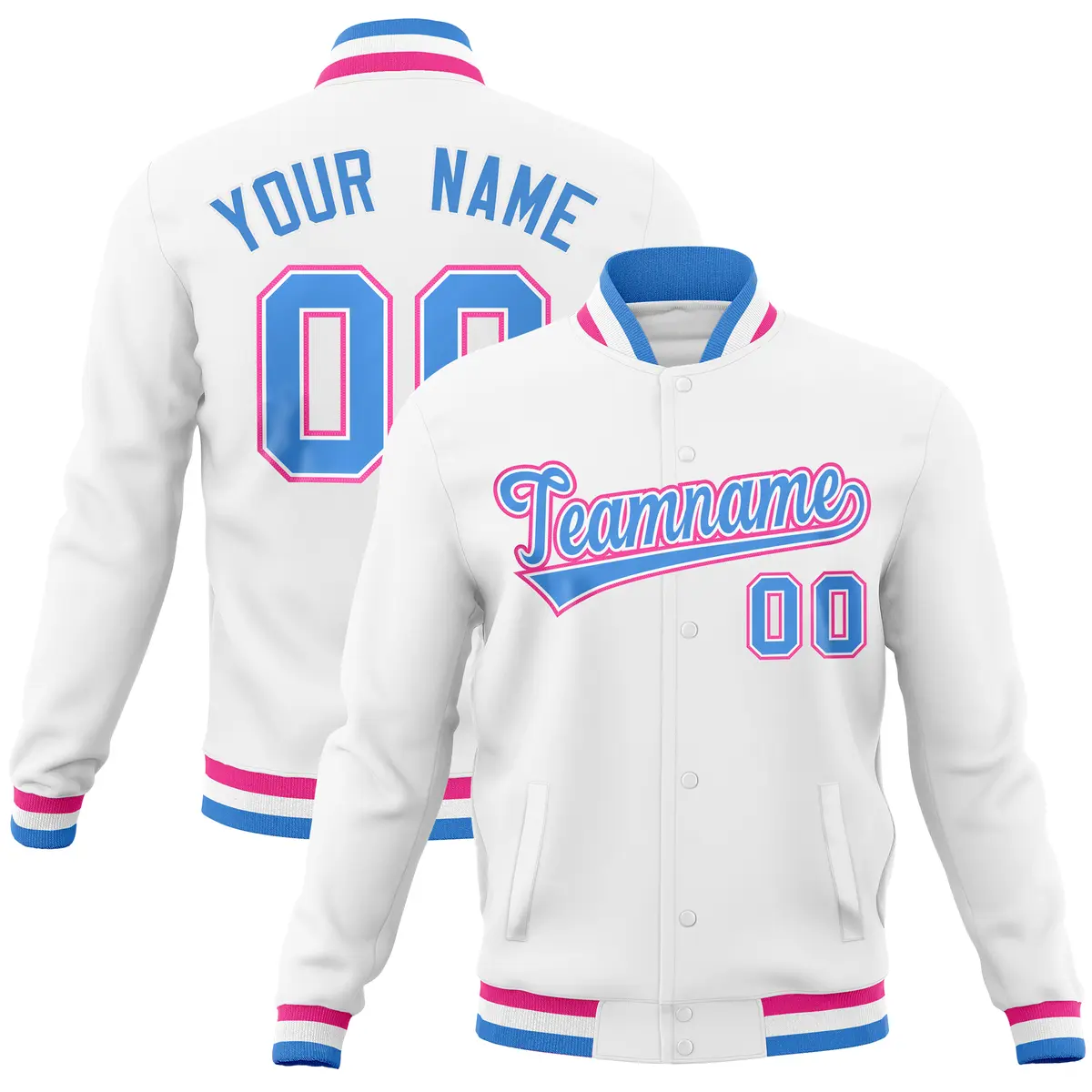 White Classic Varsity Full-Snap Letterman Baseball Jacket