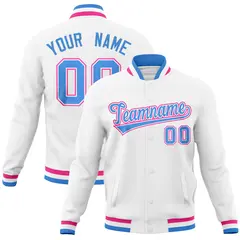 White Classic Varsity Full-Snap Letterman Baseball Jacket 1