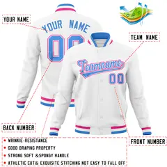 White Classic Varsity Full-Snap Letterman Baseball Jacket 4