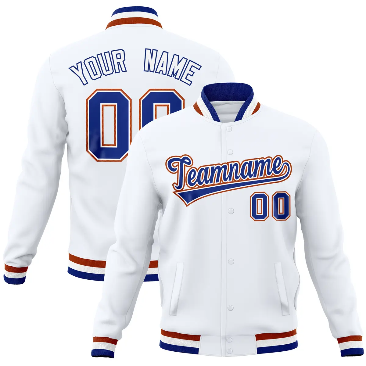 White Classic Varsity Full-Snap Letterman Baseball Jacket