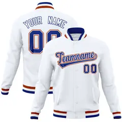 White Classic Varsity Full-Snap Letterman Baseball Jacket 1