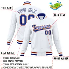 White Classic Varsity Full-Snap Letterman Baseball Jacket 4