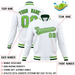 White Classic Varsity Full-Snap Letterman Baseball Jacket 4