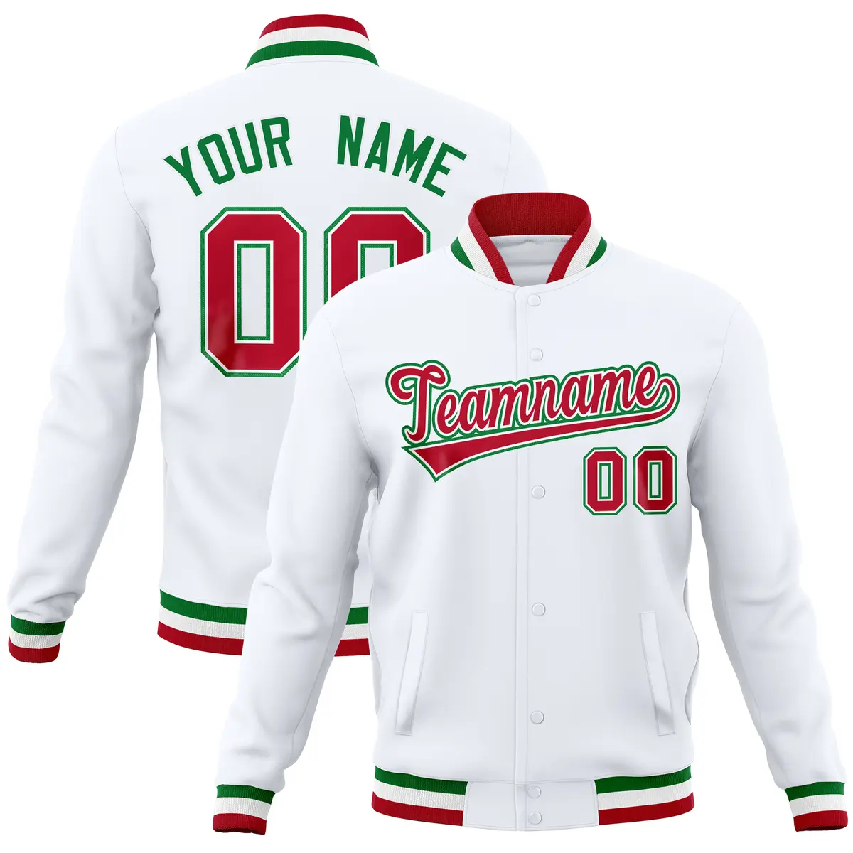 White Classic Varsity Full-Snap Letterman Baseball Jacket