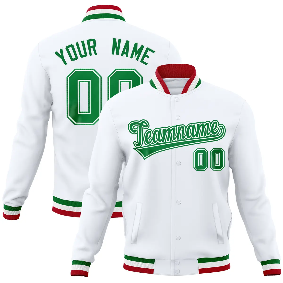 White Classic Varsity Full-Snap Letterman Baseball Jacket