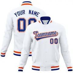 White Classic Varsity Full-Snap Letterman Baseball Jacket 1