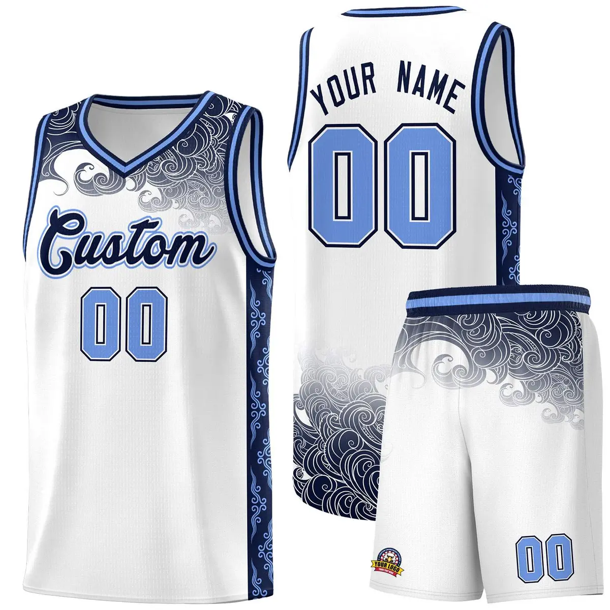 White Cloud Pattern Sports Uniform Basketball Jersey