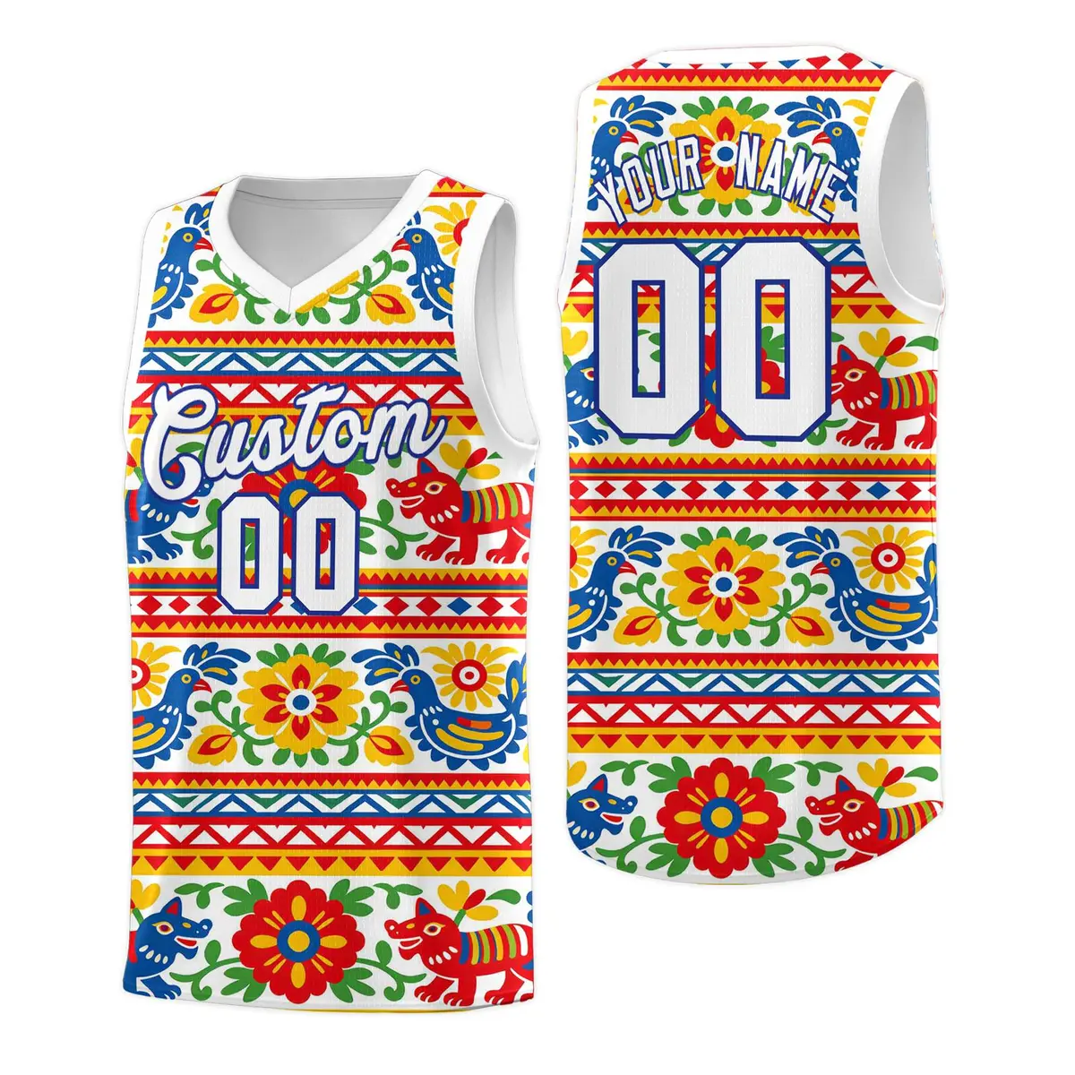 White Colorfulflower Mexican Colors Graffiti Basketball Jersey