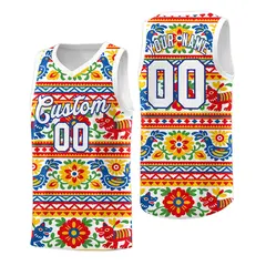 White Colorfulflower Mexican Colors Graffiti Basketball Jersey 1