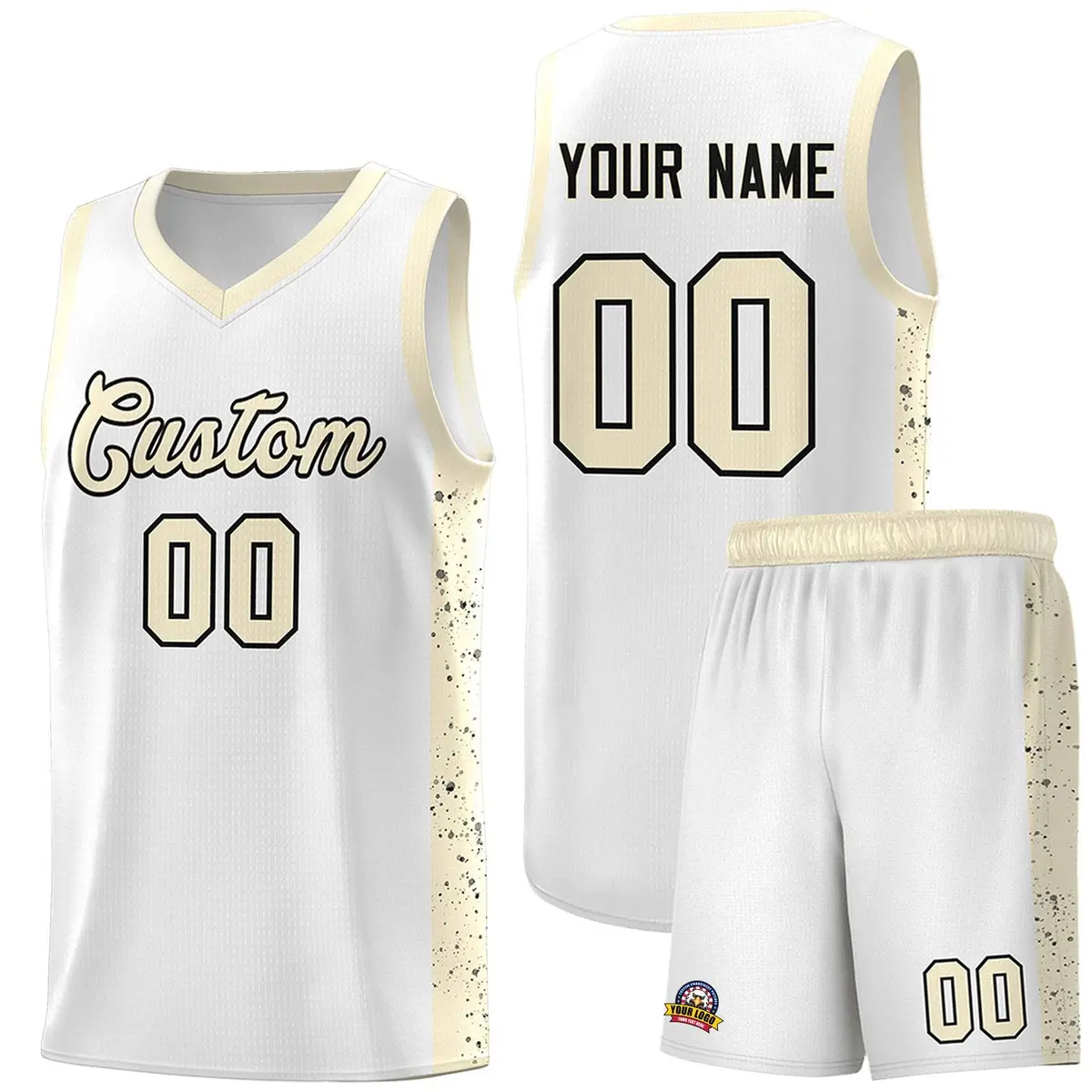 White Cream Black Red Side Splash Basketball Jersey