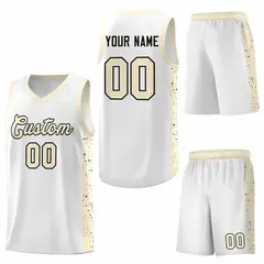 White Cream Black Red Side Splash Basketball Jersey 6