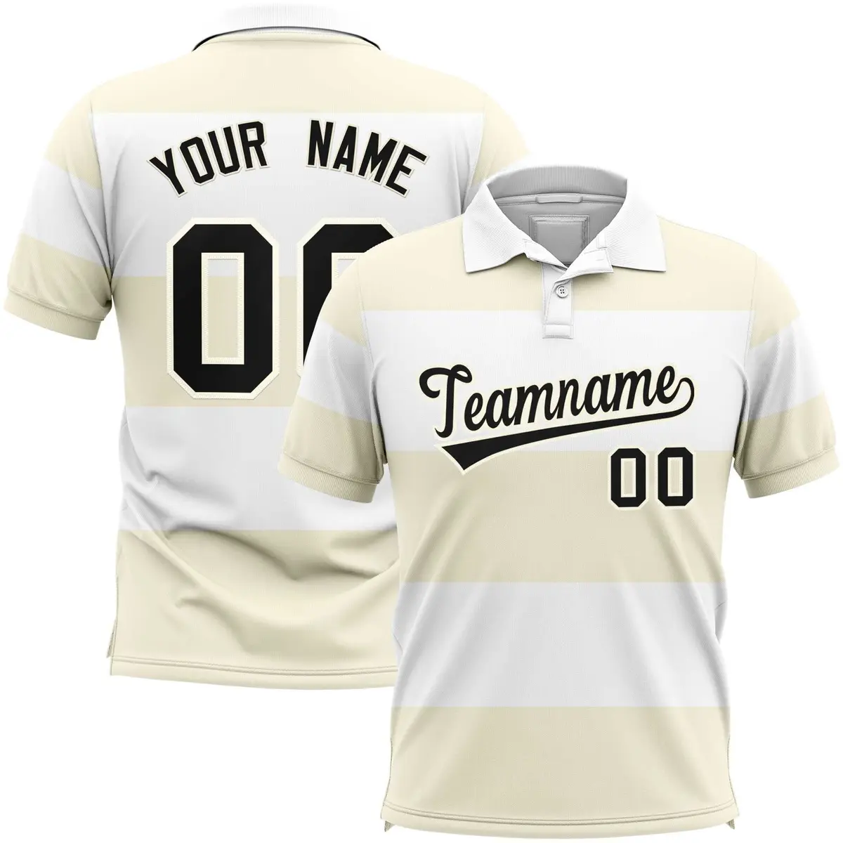 White-Cream Horizontal Stripe Performance Polo Shirt