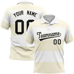 White-Cream Horizontal Stripe Performance Polo Shirt