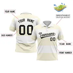White-Cream Horizontal Stripe Performance Polo Shirt 2
